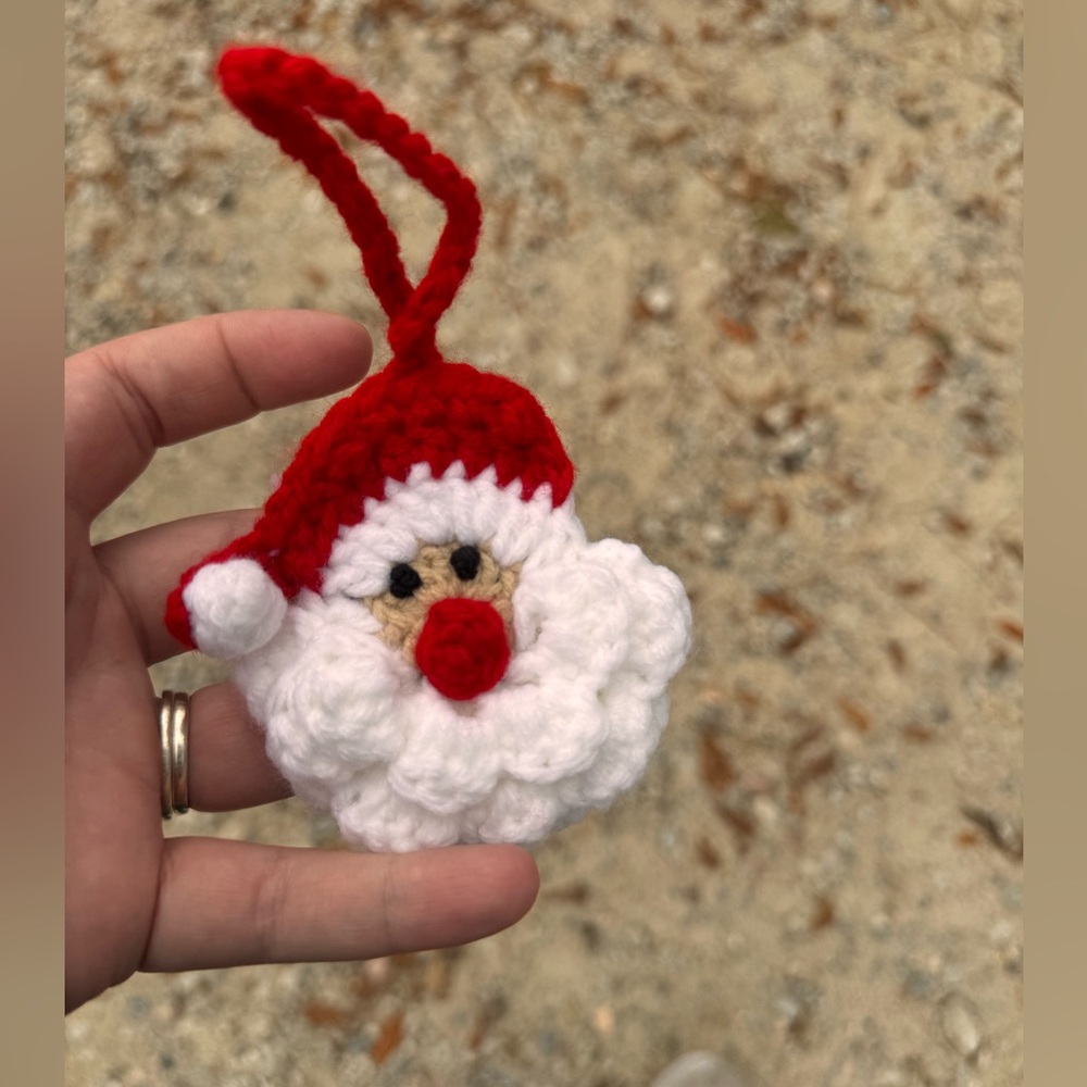 Crocheted Santa ornament.